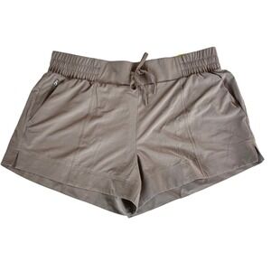 All in Motion Mid Rise Woven Shorts Taupe Zipper Pocket Drawstring Size XL